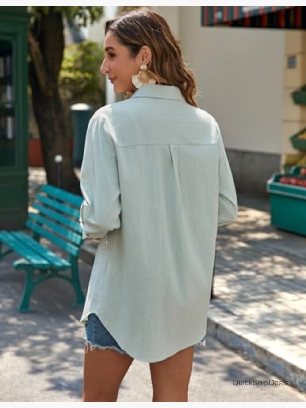 Cotton Gauze Button Down Shirt Long Sleeve Casual Collared Blouse Loose Fit - Picture 2 of 7
